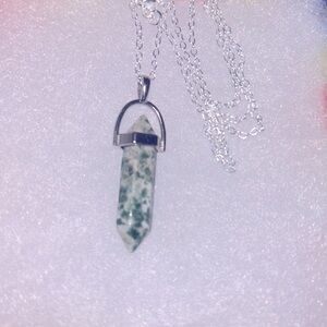 Boho hippie Tree agate natural crystal silver 30” necklace